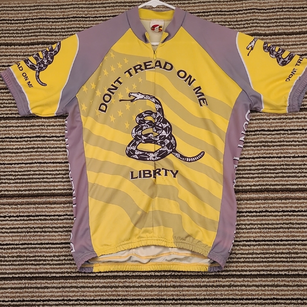DONT TREAD ON ME World Jerseys Grey Yellow‎ Polyester Mens Cycling Jersey Sz L